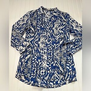 Tyler Boe Tunic Top Shirt  12 Blue Printed Cotton Spandex Women.  199